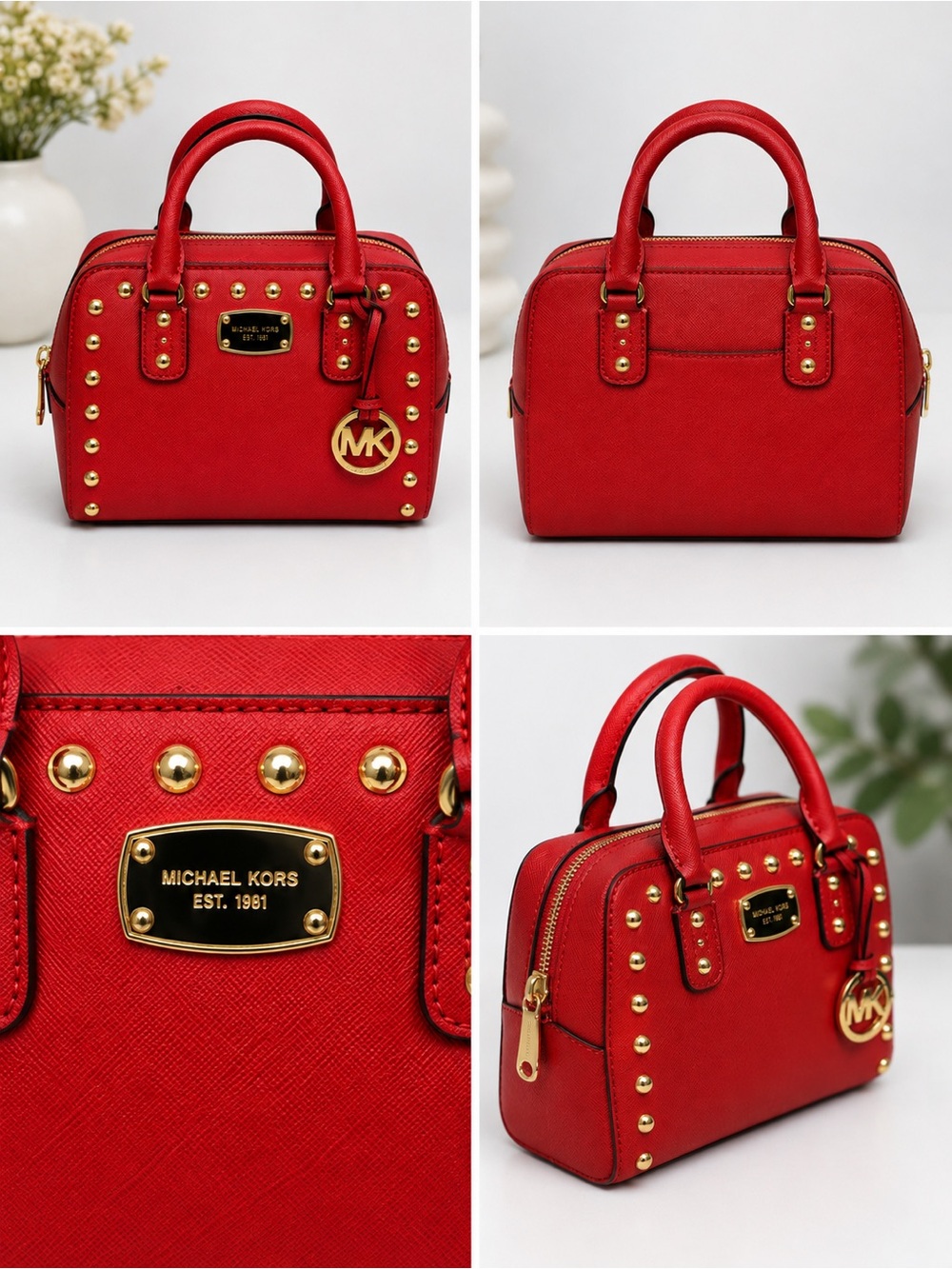Michael Kors Red Saffiano Mini Satchel with Gold Hardware